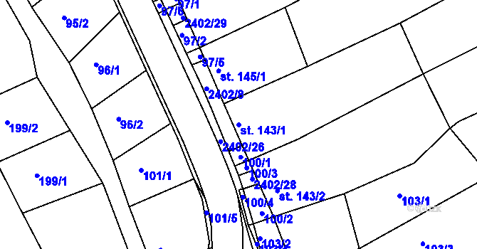Parcela st. 143/1 v KÚ Uhřice u Kyjova, Katastrální mapa