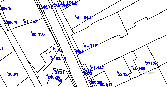 Parcela st. 149 v KÚ Uhřice u Kyjova, Katastrální mapa