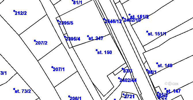 Parcela st. 150 v KÚ Uhřice u Kyjova, Katastrální mapa