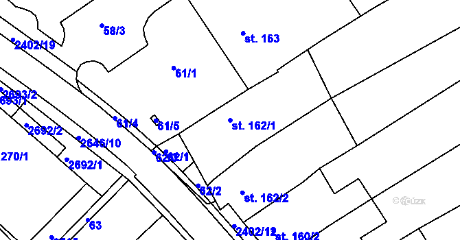 Parcela st. 162/1 v KÚ Uhřice u Kyjova, Katastrální mapa
