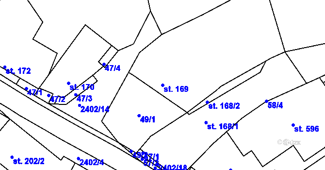 Parcela st. 169 v KÚ Uhřice u Kyjova, Katastrální mapa