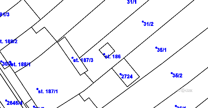 Parcela st. 186 v KÚ Uhřice u Kyjova, Katastrální mapa