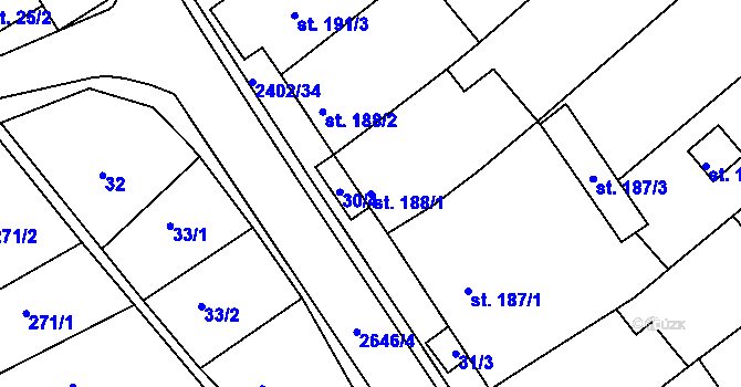 Parcela st. 188/1 v KÚ Uhřice u Kyjova, Katastrální mapa