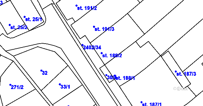 Parcela st. 188/2 v KÚ Uhřice u Kyjova, Katastrální mapa