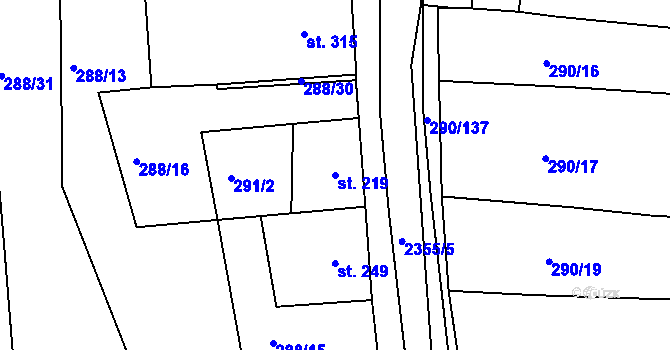 Parcela st. 219 v KÚ Uhřice u Kyjova, Katastrální mapa
