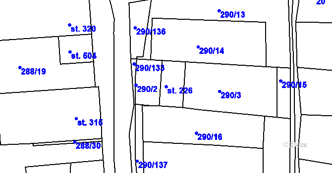 Parcela st. 226 v KÚ Uhřice u Kyjova, Katastrální mapa