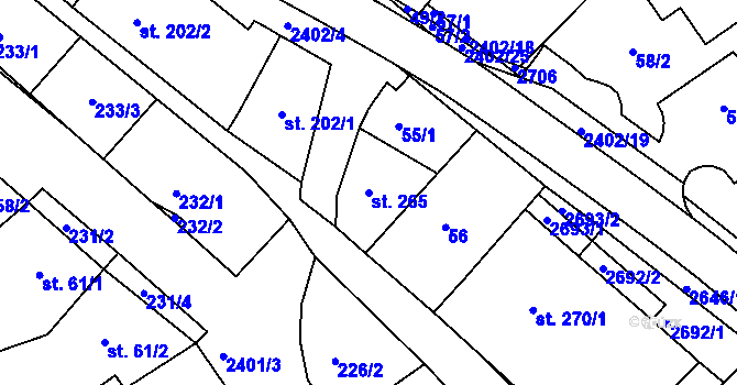 Parcela st. 265 v KÚ Uhřice u Kyjova, Katastrální mapa