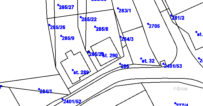 Parcela st. 290 v KÚ Uhřice u Kyjova, Katastrální mapa