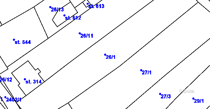 Parcela st. 26/1 v KÚ Uhřice u Kyjova, Katastrální mapa