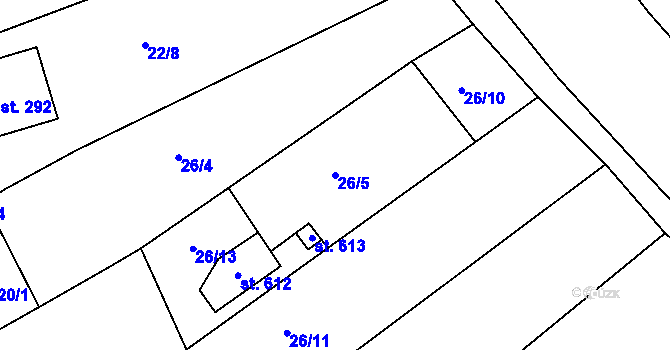 Parcela st. 26/5 v KÚ Uhřice u Kyjova, Katastrální mapa