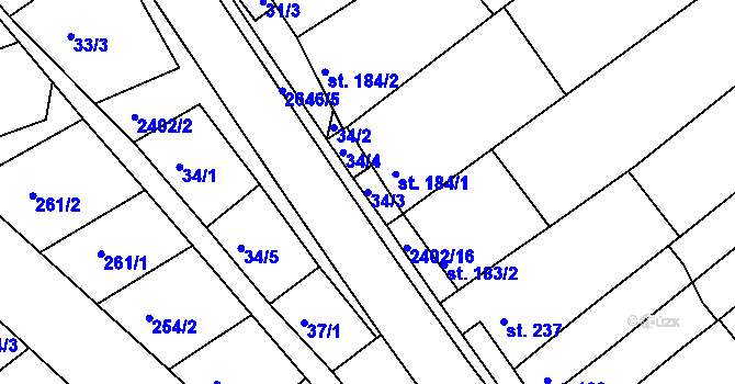 Parcela st. 34/3 v KÚ Uhřice u Kyjova, Katastrální mapa