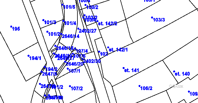 Parcela st. 102 v KÚ Uhřice u Kyjova, Katastrální mapa