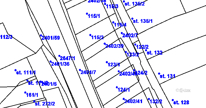 Parcela st. 123 v KÚ Uhřice u Kyjova, Katastrální mapa