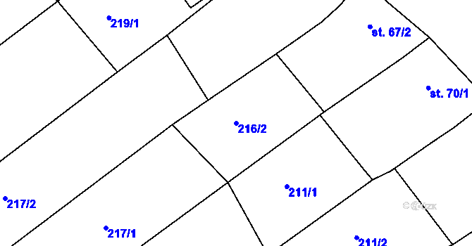 Parcela st. 216/2 v KÚ Uhřice u Kyjova, Katastrální mapa
