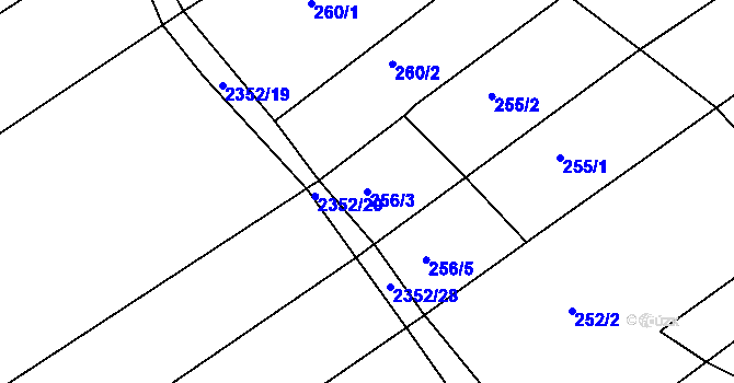 Parcela st. 256/3 v KÚ Uhřice u Kyjova, Katastrální mapa