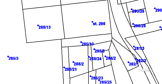 Parcela st. 285/10 v KÚ Uhřice u Kyjova, Katastrální mapa