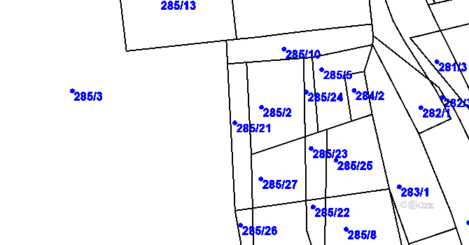 Parcela st. 285/21 v KÚ Uhřice u Kyjova, Katastrální mapa