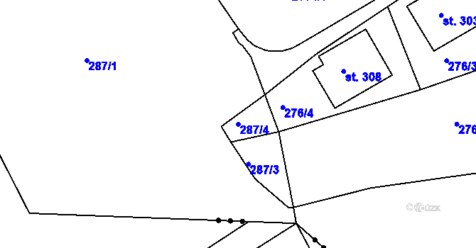 Parcela st. 287/4 v KÚ Uhřice u Kyjova, Katastrální mapa