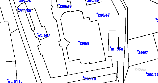 Parcela st. 290/8 v KÚ Uhřice u Kyjova, Katastrální mapa