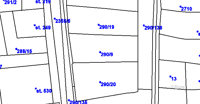 Parcela st. 290/9 v KÚ Uhřice u Kyjova, Katastrální mapa