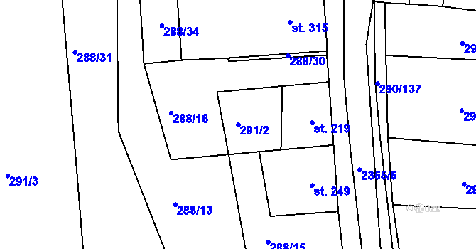 Parcela st. 291/2 v KÚ Uhřice u Kyjova, Katastrální mapa