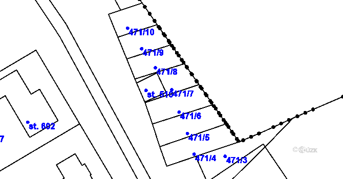Parcela st. 471/7 v KÚ Uhřice u Kyjova, Katastrální mapa