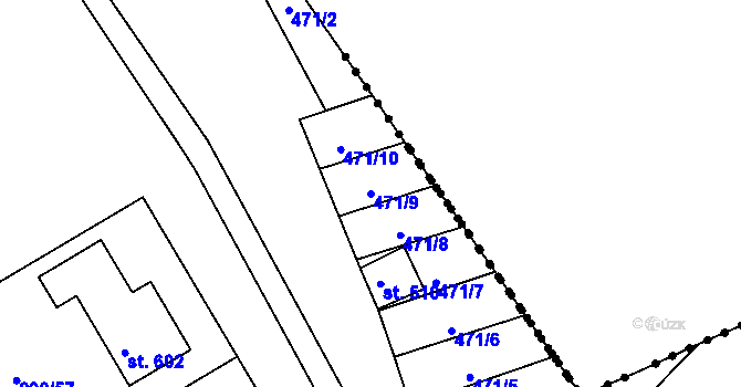 Parcela st. 471/9 v KÚ Uhřice u Kyjova, Katastrální mapa
