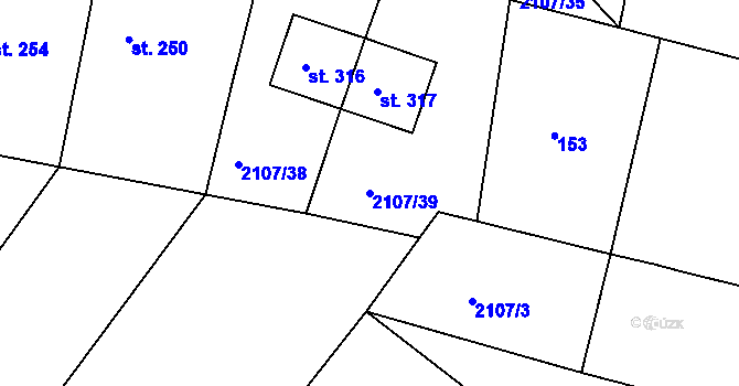 Parcela st. 2107/39 v KÚ Uhřice u Kyjova, Katastrální mapa