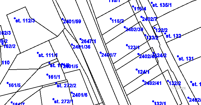 Parcela st. 2401/7 v KÚ Uhřice u Kyjova, Katastrální mapa