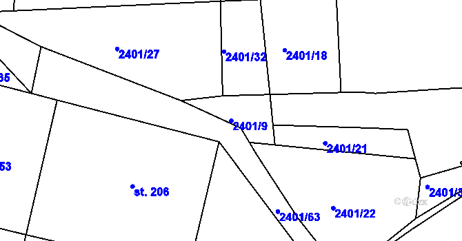 Parcela st. 2401/9 v KÚ Uhřice u Kyjova, Katastrální mapa