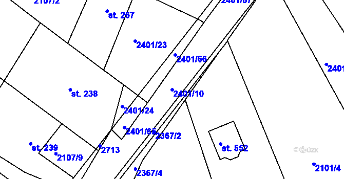 Parcela st. 2401/10 v KÚ Uhřice u Kyjova, Katastrální mapa