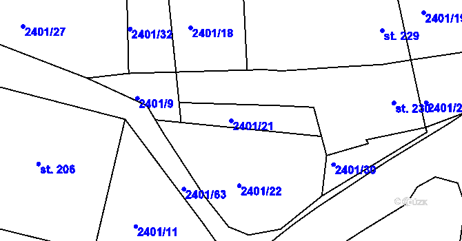 Parcela st. 2401/21 v KÚ Uhřice u Kyjova, Katastrální mapa