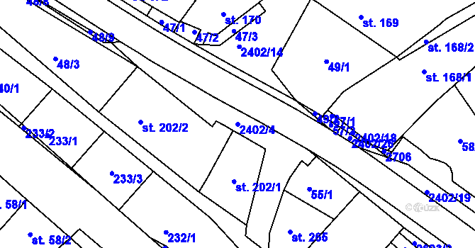 Parcela st. 2402/4 v KÚ Uhřice u Kyjova, Katastrální mapa