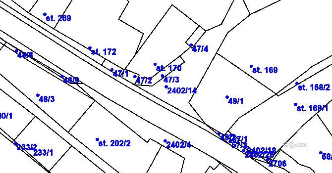 Parcela st. 2402/14 v KÚ Uhřice u Kyjova, Katastrální mapa