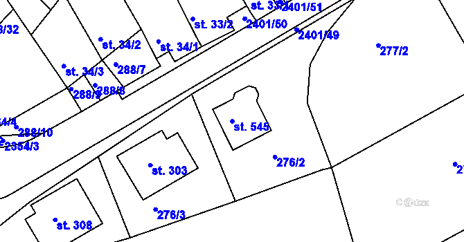 Parcela st. 545 v KÚ Uhřice u Kyjova, Katastrální mapa