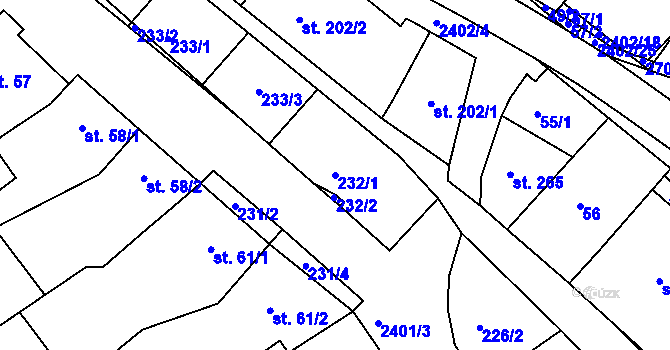 Parcela st. 232/1 v KÚ Uhřice u Kyjova, Katastrální mapa