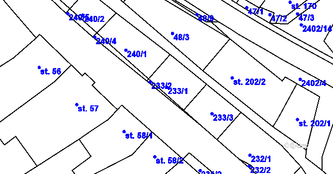 Parcela st. 233/1 v KÚ Uhřice u Kyjova, Katastrální mapa