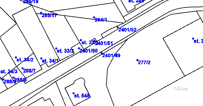 Parcela st. 2401/49 v KÚ Uhřice u Kyjova, Katastrální mapa