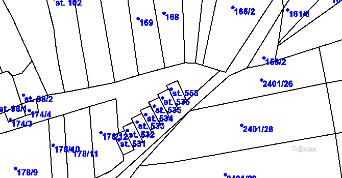 Parcela st. 553 v KÚ Uhřice u Kyjova, Katastrální mapa