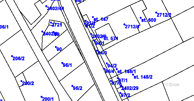 Parcela st. 94/3 v KÚ Uhřice u Kyjova, Katastrální mapa