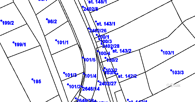 Parcela st. 100/4 v KÚ Uhřice u Kyjova, Katastrální mapa