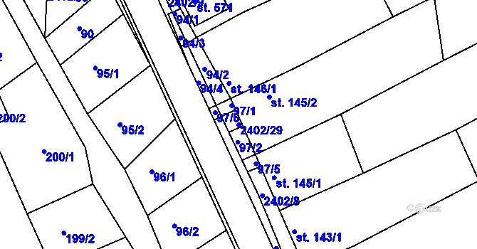 Parcela st. 2402/29 v KÚ Uhřice u Kyjova, Katastrální mapa