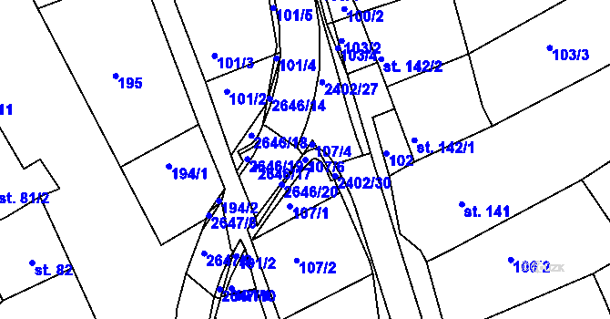 Parcela st. 107/6 v KÚ Uhřice u Kyjova, Katastrální mapa