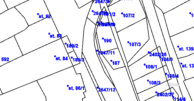 Parcela st. 2647/11 v KÚ Uhřice u Kyjova, Katastrální mapa