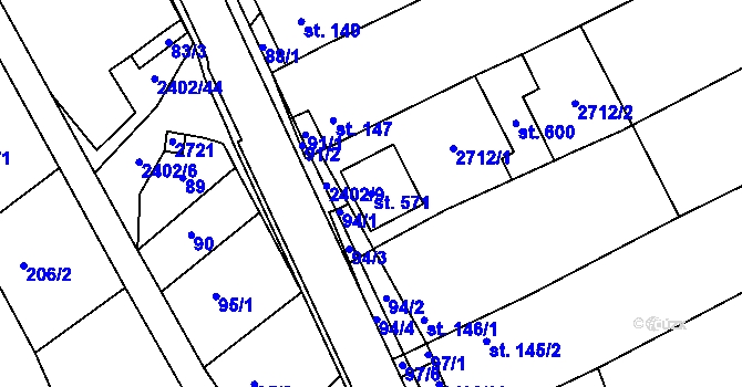 Parcela st. 571 v KÚ Uhřice u Kyjova, Katastrální mapa
