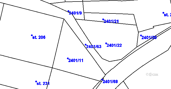Parcela st. 2401/63 v KÚ Uhřice u Kyjova, Katastrální mapa