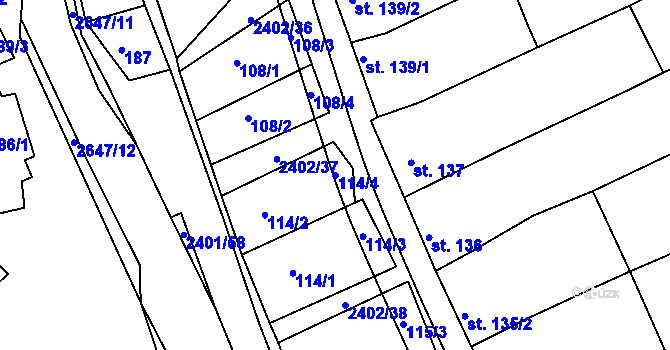 Parcela st. 114/4 v KÚ Uhřice u Kyjova, Katastrální mapa
