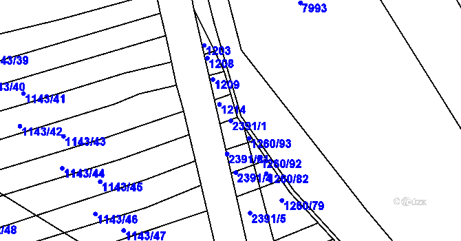 Parcela st. 2391/1 v KÚ Uhřice u Kyjova, Katastrální mapa