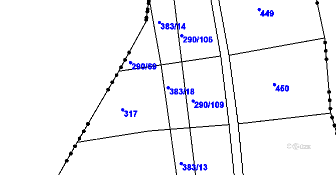 Parcela st. 383/18 v KÚ Uhřice u Kyjova, Katastrální mapa