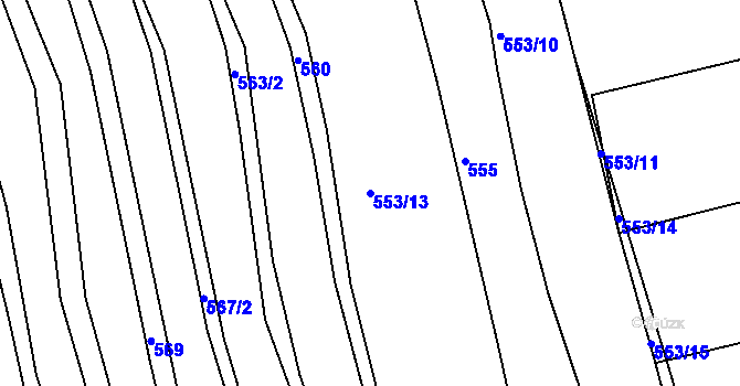 Parcela st. 553/13 v KÚ Uhřice u Kyjova, Katastrální mapa
